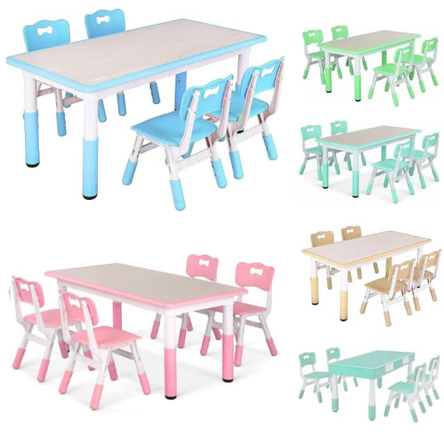 Kindertafel en 4-stoelenset, in hoogte verstelbare peutertafel en stoelenset, graffiti-desktop, antislippoten, multi-actie voor kinderen