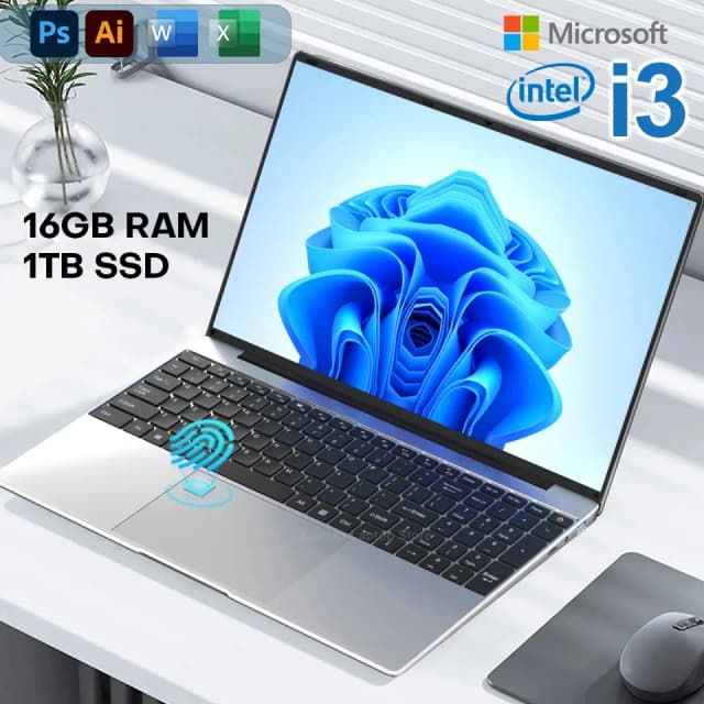 Windows 11 Pro Laptop Computer Intel Core i3-5005U 15,6" 16GB DDR 1TB SSD Laptops Kantoorcomputer PC Vingerafdruk Ontgrendelen Notebook