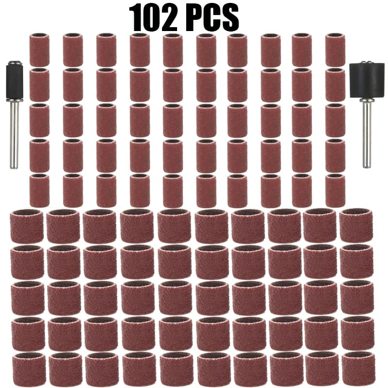 102 stks/set 80Grit Schuren Drums Kit Schuurband 1/2 1/4 Inch Zand Opspandoorns Fit voor Dremel Nail Boor Rotary schuurmiddelen