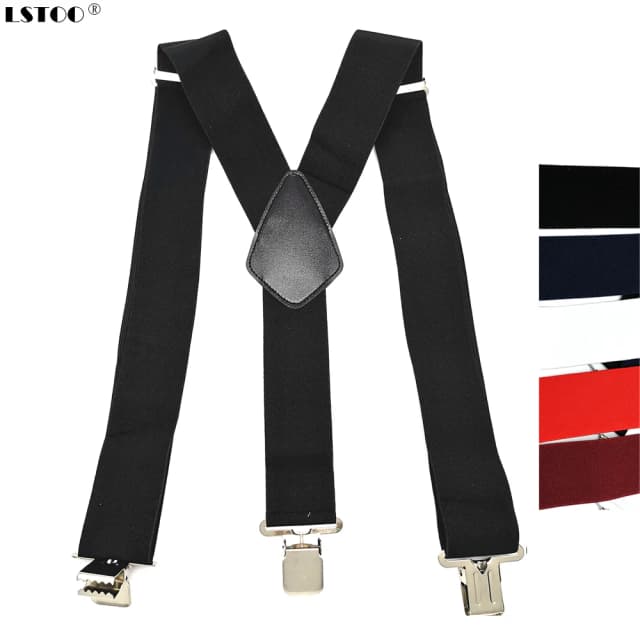 Grote sterke clips op herenbretels, unisex bretels, 50 mm breed, 5 effen kleur, hoge elastische verstelbare jarretelgordel voor zwaar werk