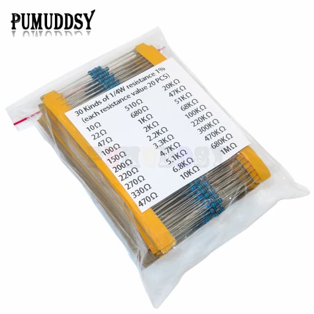 600 stks/set 30 Soorten 1/4 W Weerstand 1% Metaalfilmweerstand Pack Diverse Kit 1 K 10 K 100 K 220ohm 1 M Weerstanden 300 stks/set