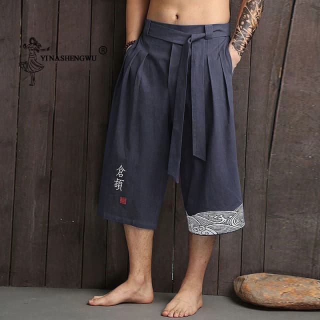 Japanse Kimono Traditionele Broek Mannen Linnen Bijgesneden Broek Aziatische Kleding Bad Broek Japan Stijl Casual Losse Mannelijke Yukata Broek