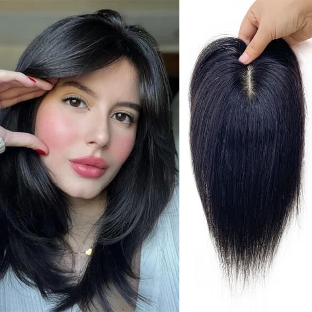 25Cm Acht Gevormde Menselijk Haar 7X10Cm Haarnettoupetje Rechte Clip In Haarverlenging Verbeteren Volume Topper Vrouwen Haarstukken