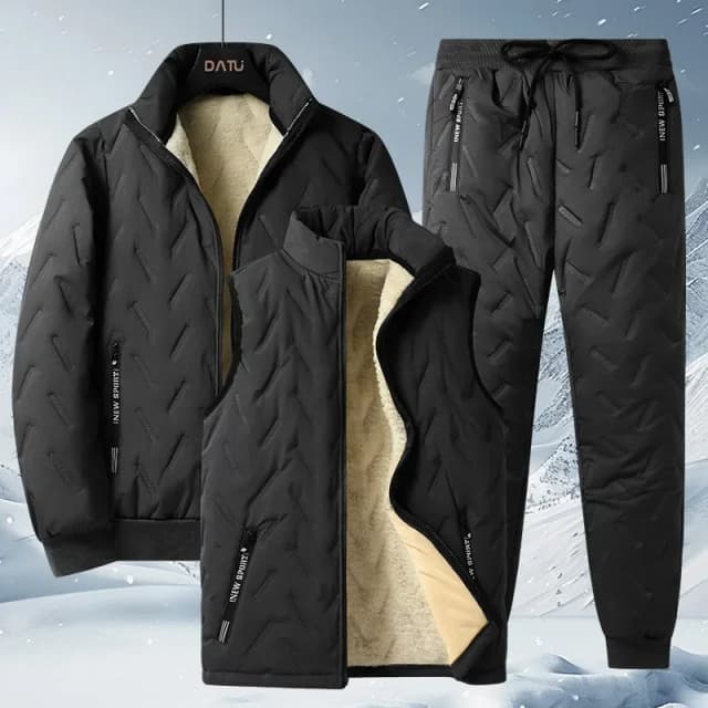Met fleece gevoerde warme driedelige winterset Katoenen jas Winddichte verdikte schapenfluwelen broek Casual stijl
