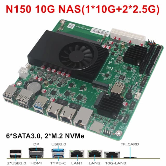 Intel N150 i3 N305 6-Bay NAS Moederbord 1*10G 2*i226-V 2.5G 6*SATA3.0 2*NVMe 1*DDR5 4800MHz Home Server Firewall ITX Moederbord