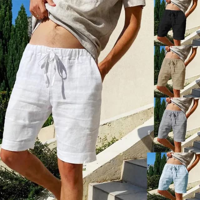 Nieuwe heren katoen en linnen effen kleur korte shorts lichtgewicht sportbroek linnen strandshorts jogging sportshorts heren shor