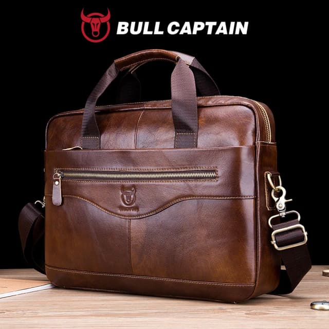 BULLCAPTAIN Aktetas Schoudertas Messenger Bags Echt leer voor heren 14-inch laptoptas Herenaktentas Kantoor Zakelijke handtas