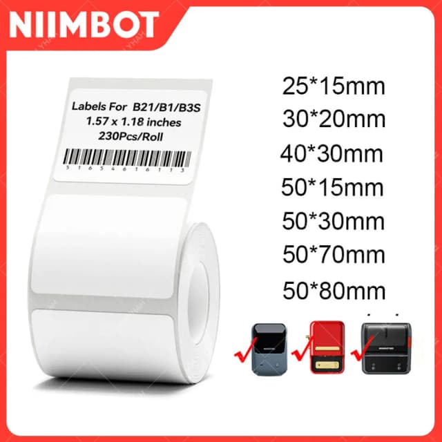Niimbot B21/B1/B3S Thermisch Label Sticker Papier Afdrukbaar Wit 20-50mm Breedte Kleding Tag Commodity Prijs Voedsel Zelfklevend