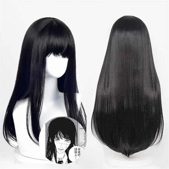 Stripfiguur Cosplay Hair Extensions Synthetische Pruiken Natuurlijke Ademende Hoofddeksel Zwarte Lange Rechte Pruik Hoed voor Vrouwen