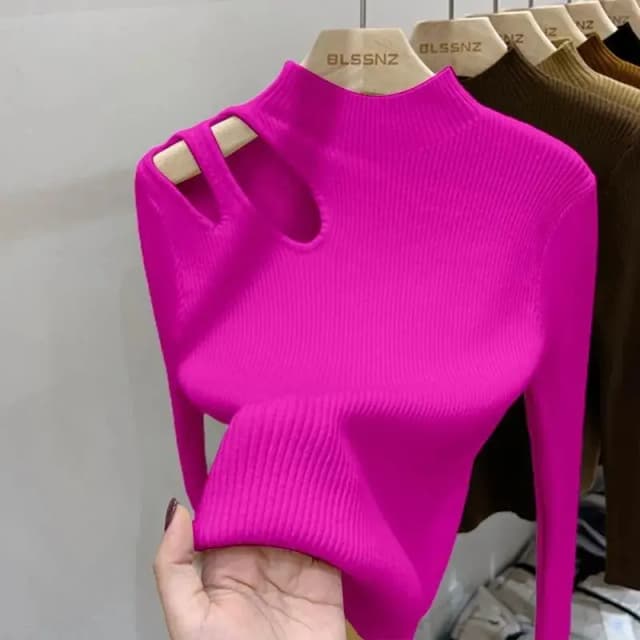 Uitgeholde coltrui gebreide damestrui geribbelde truien herfst winter basic dames truien geschikt voor zachte warme tops