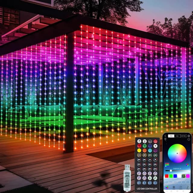 Slimme LED-gordijnverlichting, 3mx3m 300Leds USB-lichtslingers met Bluetooth-app-timer, muziek Sync Kerstgordijn String Outdoor