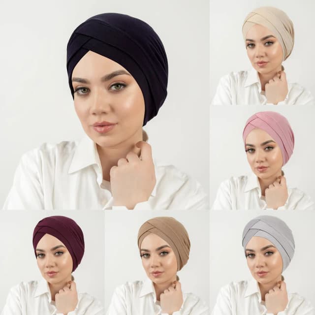 Gekruiste voorhoofd elastische vrouwen hijab caps moslim wrap hoofd tulband motorkap mode hoofdtooi islamitische kleding accessoires