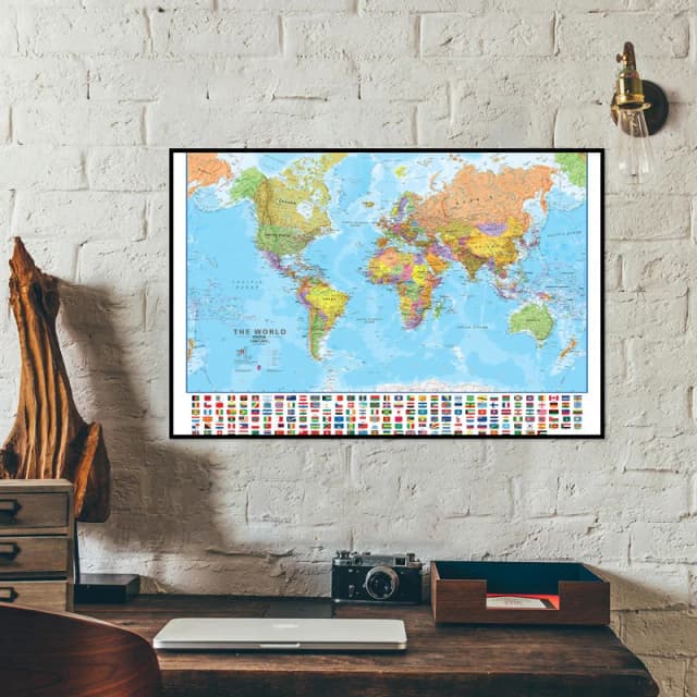 90*60cm Wereldkaart in Engels-Pädagogische Kaart Canvas Schilderij Posters en Prints Wanddecoratie voor Kantoor Schoolbenodigdheden