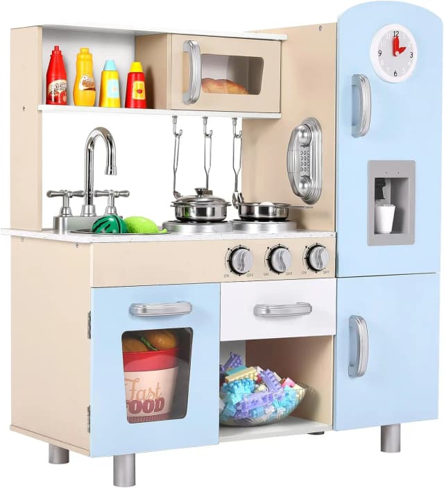 Houten fantasiekookkeukenspeelset voor kinderen met kasten voor peuter Speelkeukenspeelgoed Koken met licht en geluid