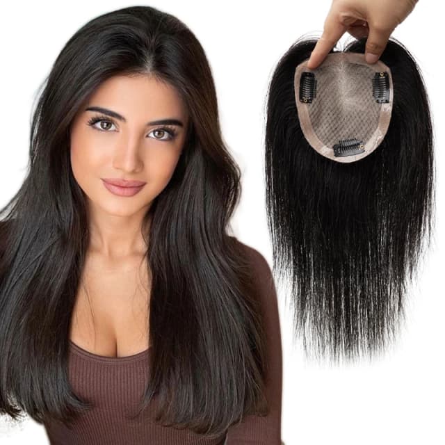100% echt haar volledige handgemaakte zijden basis kant pruiken clip in één stuk hair extensions top pruik stuk vrouwen natuurlijke hoofdhuid top basis