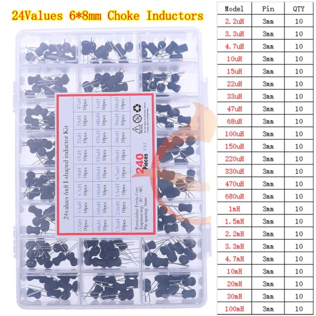 6x8 8x10 9x12 I-vormige inductorkitdoos 2.2/3.3/4.7/10/15/22/33/47/68/100/220/330/470/680uH/1mH/2.2/3.3/4.7/10/20/30/100mH