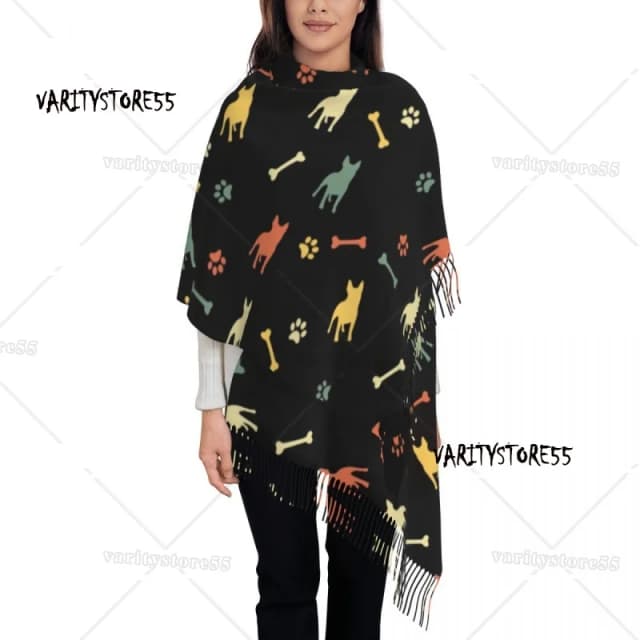 Mode Bull Terrier Retro Kwast Sjaal Vrouwen Winter Warme Sjaals Wraps Vrouwelijke Hond Puppy Sjaals