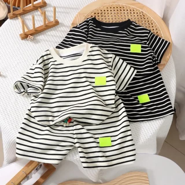 2 stuks mode kinderen korte mouw shorts sets zomer kinderkleding jongens baby katoenen tee broek outfits zwart-witte streep