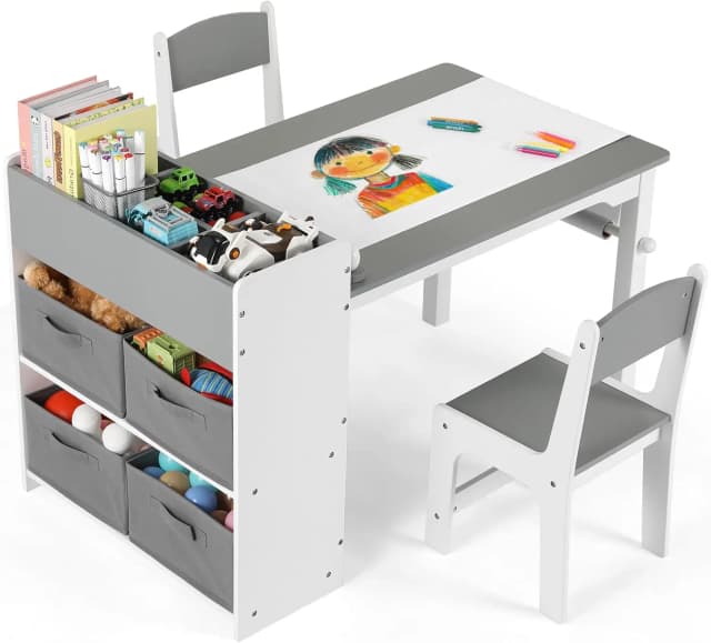 AuAg 2-in-1 kindertafel en stoel kunsttafel houten kinderen spelen activiteit tekening houten kindertafel met opbergplanken