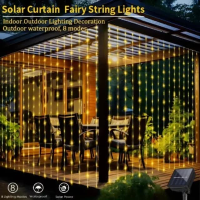 1 pak 200LED zonne-gordijn lichtslingers buiten waterdicht 8 verlichtingsmodi gordijn kerstverlichting voor bruiloft feestdecoratie