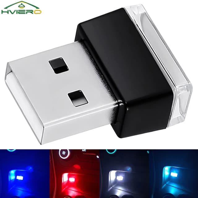Mini Auto USB Auto Rgb LED Sfeerlicht Rood Blauw Wit Decoratieve Lampen Noodverlichting Universeel Draagbaar Plug Play Nacht