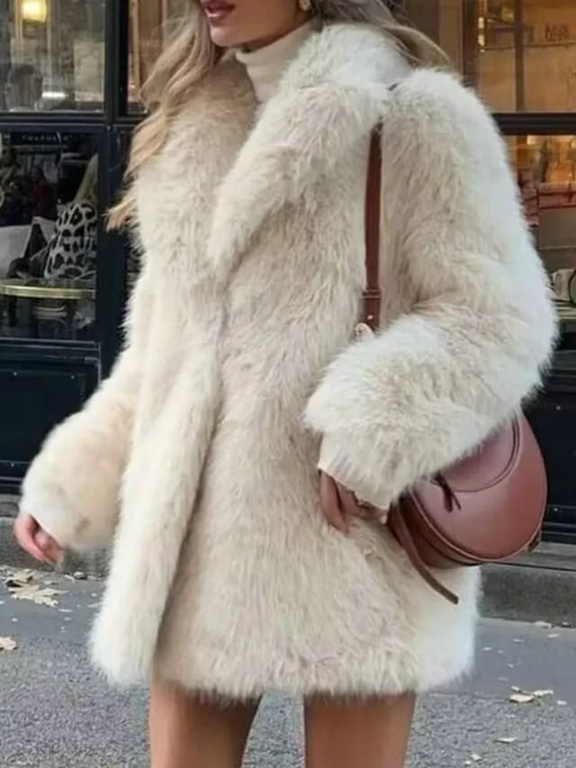 2025 Winter Vrouwen Elegante Warme Lange Nepbontjassen Vest Dame Retro High Street Revers Zijzakken Losse Pluche Harige jassen