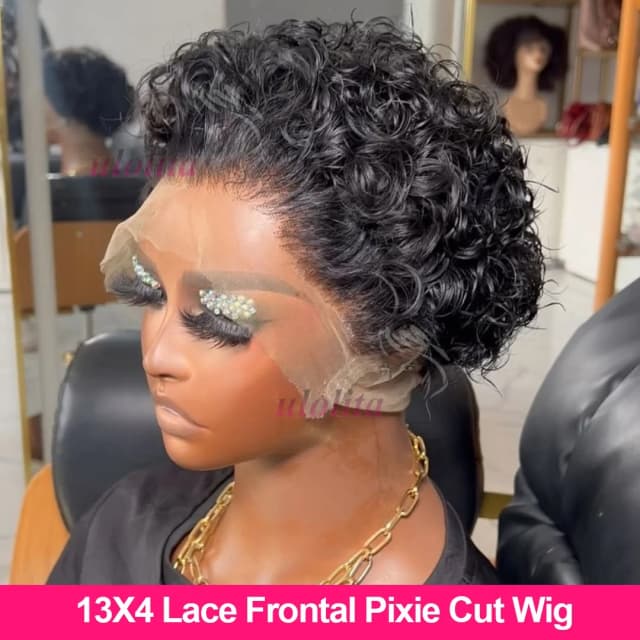 Pixie Krullen 100% Echt haar 13x4 Kant Frontale Pruiken Pixie Cut Korte Bob Pruik van echt haar Kanten Voorkant perruques cheveux humains