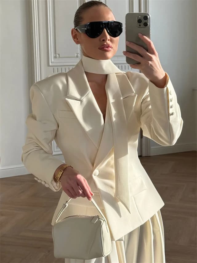 Tossy Elegante Mode Jasje Vrouwelijke Patchwork V-hals Lace-Up Pendelen Lange Mouw Herfst 2025 Jas Voor Vrouwen Bandage pak