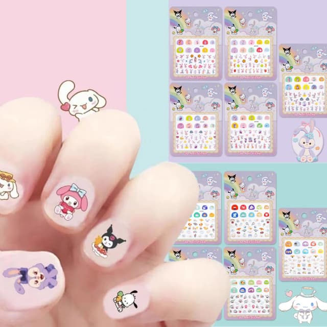 5 stks/set Cartoon Hello Kitty 3D Nail Stickers Fun Sanrio Melody Kuromi Nail Art Druk op Nagels Decoratie Nail Art decals