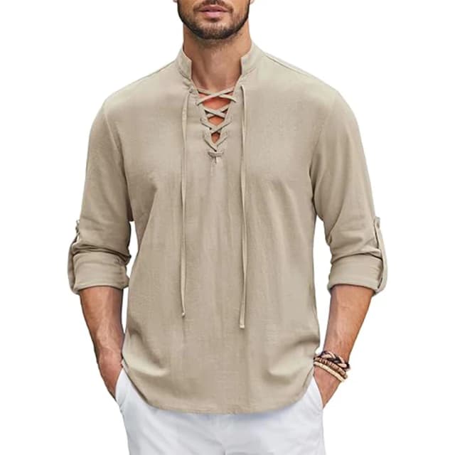 Heren Renaissance Shirt Piraat Middeleeuwse Viking top Katoen Linnen Shirts Heren Halloween-kostuum met lange mouwen