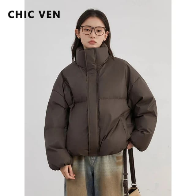 CHIC VEN Dames Donsjassen Effen Sport Casual Opstaande Kraag PU 90 Witte Eendendons Dames Donsjack Herfst Winter 2025 Kleding