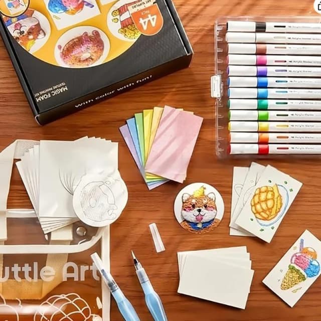Met tekenpennen Magics Texture Painting Kit met 10 schuimverfpapier 12 Markers DIY Bubble Tekenpennen voor het schilderen van kunstambachten
