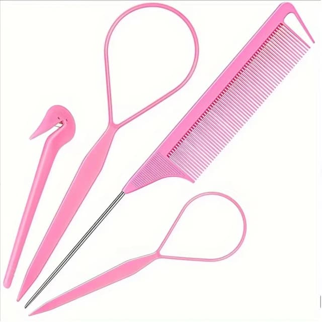 4-delige set, haarringgereedschap, rubberen bandsnijder, muisstaartkam, haarstaartgereedschap, haarvlechtaccessoires, paardenstaartvlechtmaker