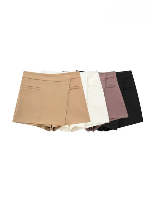 ASDS Asymmetrische wikkelshorts voor dames, hoge taille, ritssluiting aan de zijkant, vrouwelijke skort, mode