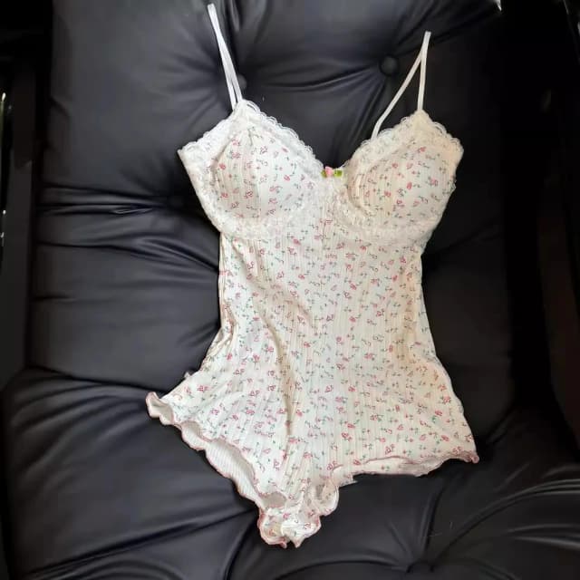 Vrouwen sexy bloemenprint bodysuit kanten rand mouwloos slim fit turnpakje zomer jumpsuit romper sexy ondergoed nachtkleding lingerie