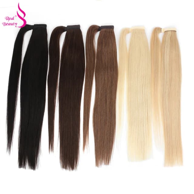 Echte Schoonheid Paardenstaart Menselijk Haar Wrap Around Paardenstaart Recht Brazilian100% Remy Menselijk Haar Paardenstaart Extensions 60/100/120/150g