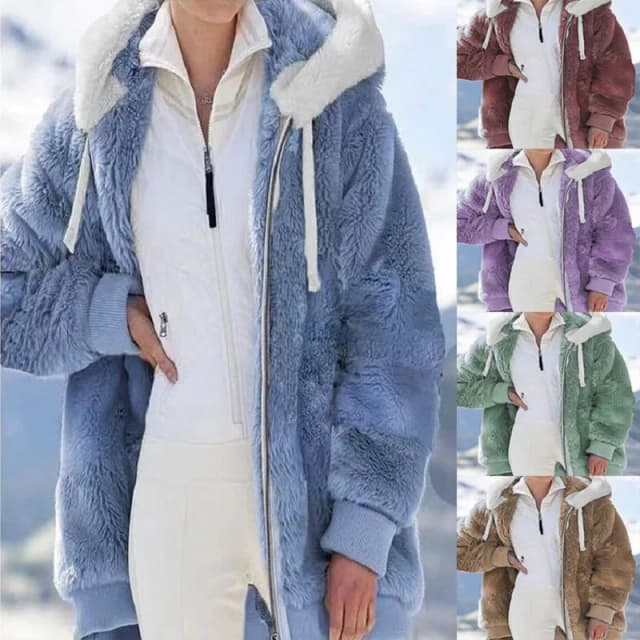 Nieuwe stijl herfst en winter losse pluche rits capuchon vrouw