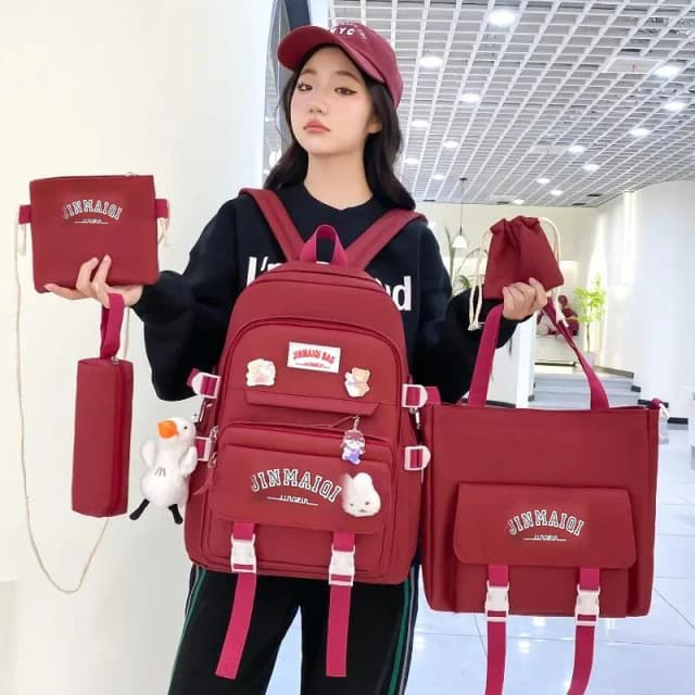 5-delige set gratis hangers in bosstijl Koreaanse versie Casual Harajuku studentenrugzak voor middelbare schoolmeisjes met grote capaciteit