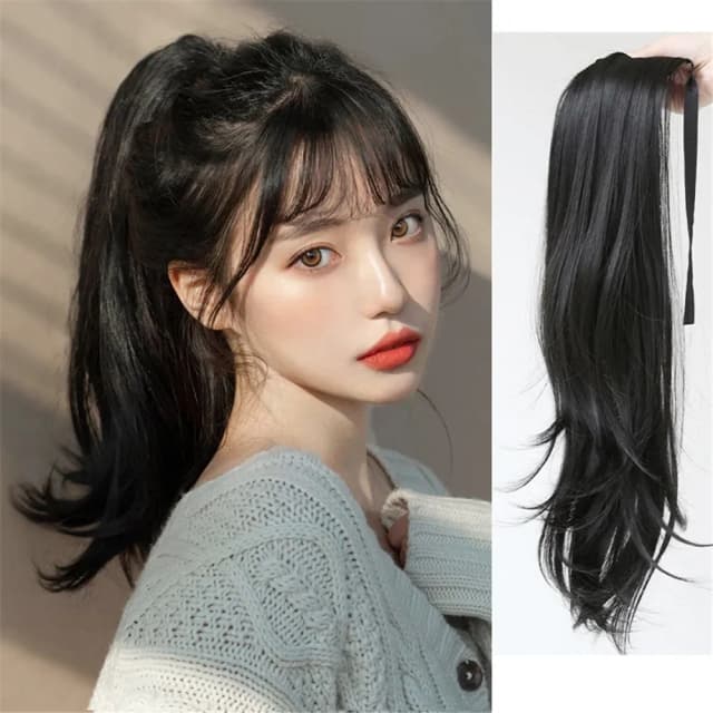 45Cm Vrouw Pruik Synthetische Natuurlijke Lange Rechte Paardenstaart Bandage Type Pruik Haar Staart Krullend Pruik Stuk Hair Extensions