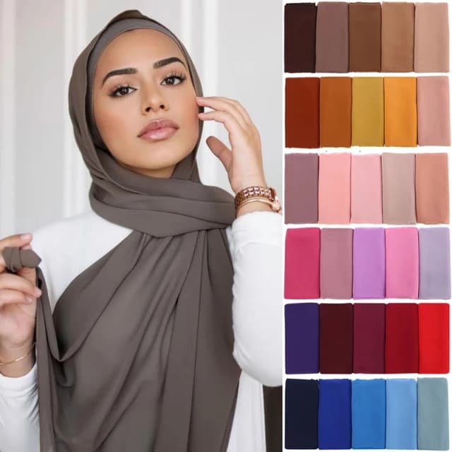 Moslim Chiffon Hijab Sjaal Vrouwen Lange Effen Kleur Hoofd Wrap Voor Vrouwen Hijaabs Sjaals Dames Moslim Sluier Jersey Hijaabs
