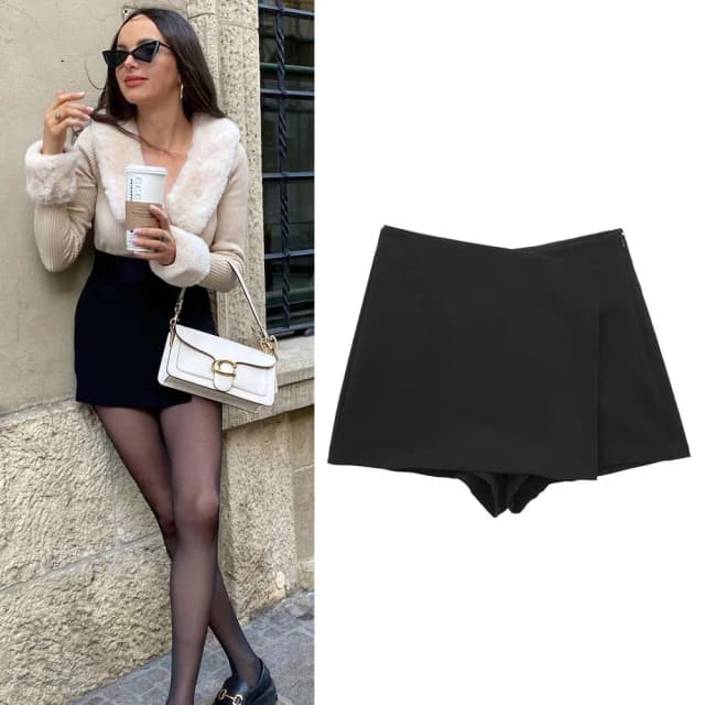 TRAF Vrouw Hoge taille Shorts Rokken Asymmetrische Shorts Rokken Zwart Roze Minirok Shorts Damesshorts Herfstmode shorts