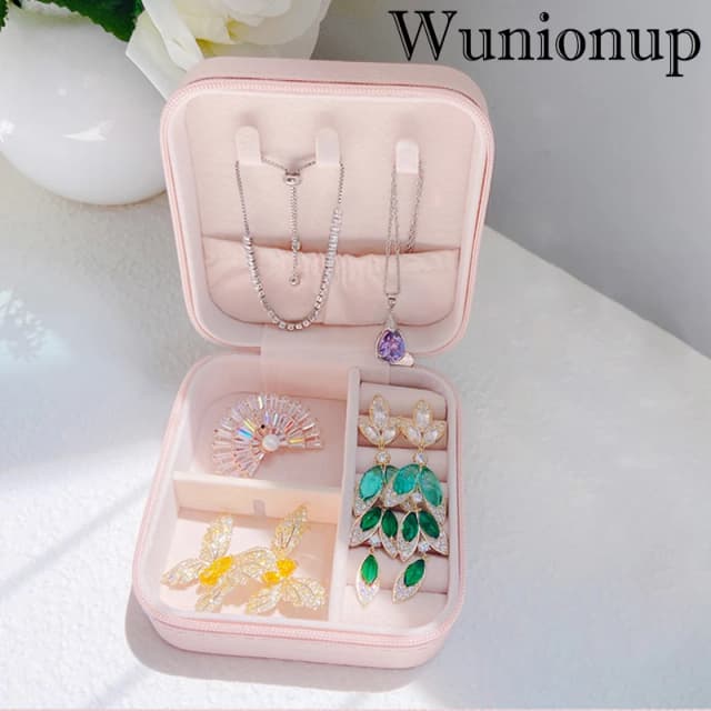 Wunionup Draagbare Mini Sieraden Travel Case Pu Lederen Organizer Box Sieraden Opberghouder Voor Meisjes Dames Oorbel, Ketting
