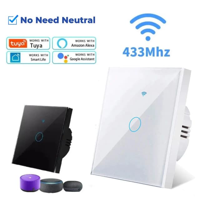 Tuya WiFi Smart Switches US EU Standaard Geen neutrale draad vereist 1/2/3 Gang Light Smart Light Switch Werk met Alexa Google Home