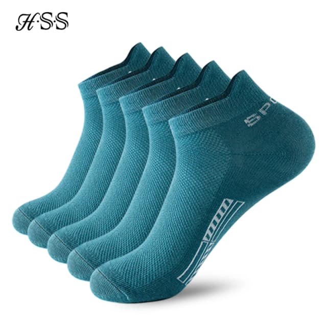 HSS 5Pairs Biologisch Katoen Mannen Sokken Enkel Ademend Mesh Sport Sok Casual Atletische Zomer Dunne Korte Sokken Plus Size EU40-46