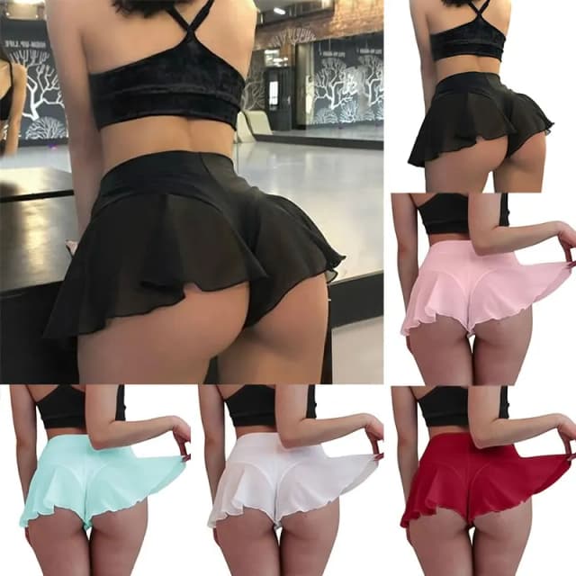Womens Sexy Sheer Ruches Rok Shorts Transparante Hoge Taille Mini Rokken Zomer Sport Fitness Yoga Dans Hot Pants S-3XL