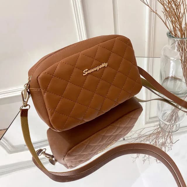 Nieuwe damesmode eenvoudig borduurwerk cameratas geruite crossbody tas