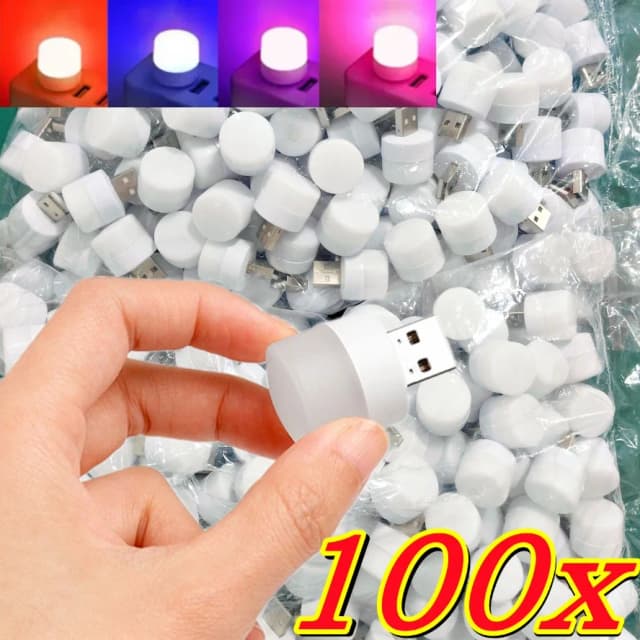 100-10 STKS Draagbare Mini Nachtverlichting Kleurrijke USB Plug Lamp Power Bank Opladen LED Boek Licht Ronde Lezen Oogbescherming Lamp