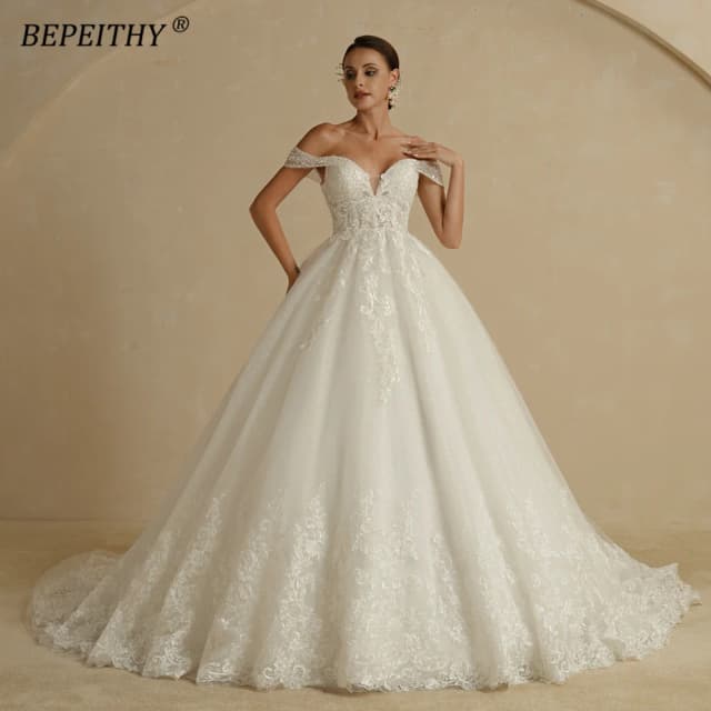 Bepeithy Mermaid Kant Trouwjurken 2022 Drie Kwart Mouwen Boothals Vintage Boho Bruid Hof Train Bridal Party Gown Nieuwe