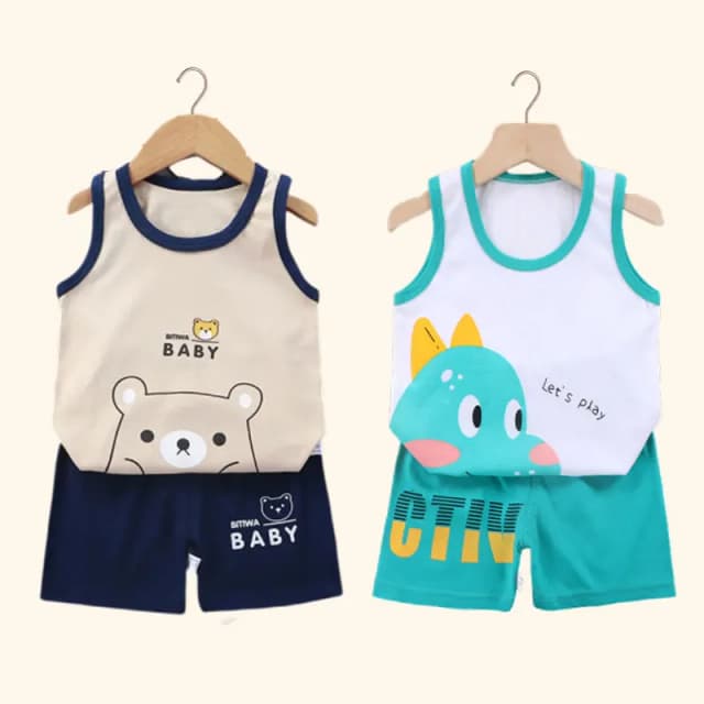 2 STKS Kinderkleding Vest Pak kindersets Zomer Katoenen T-shirts Shorts Jongens Meisjes Mouwloze Kinderkleding voor baby
