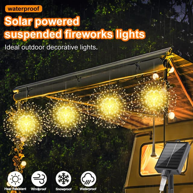 NIEUW Zonne-energie Vuurwerk Lichtslingers 4/5 Stuks Outdoor Waterdichte Hanglamp 8 Verlichtingsmodi Yard Garden Party Decoratie